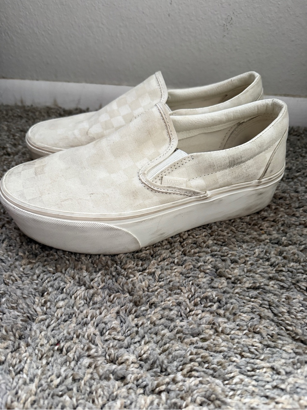 Vans Checkerboard Slip On Platform Shoes White Women’s 9